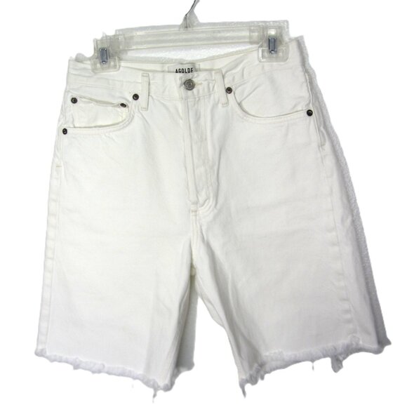 Agolde 90’s Size 27 White Cream Short Denim Jeans Button-Fly Raw Hem Frayed - Picture 2 of 6